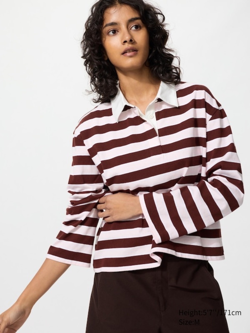 Uniqlo Cotton Polo Rugby Brown and Pink Striped Long Sleeve Shirt (Orig. $40)